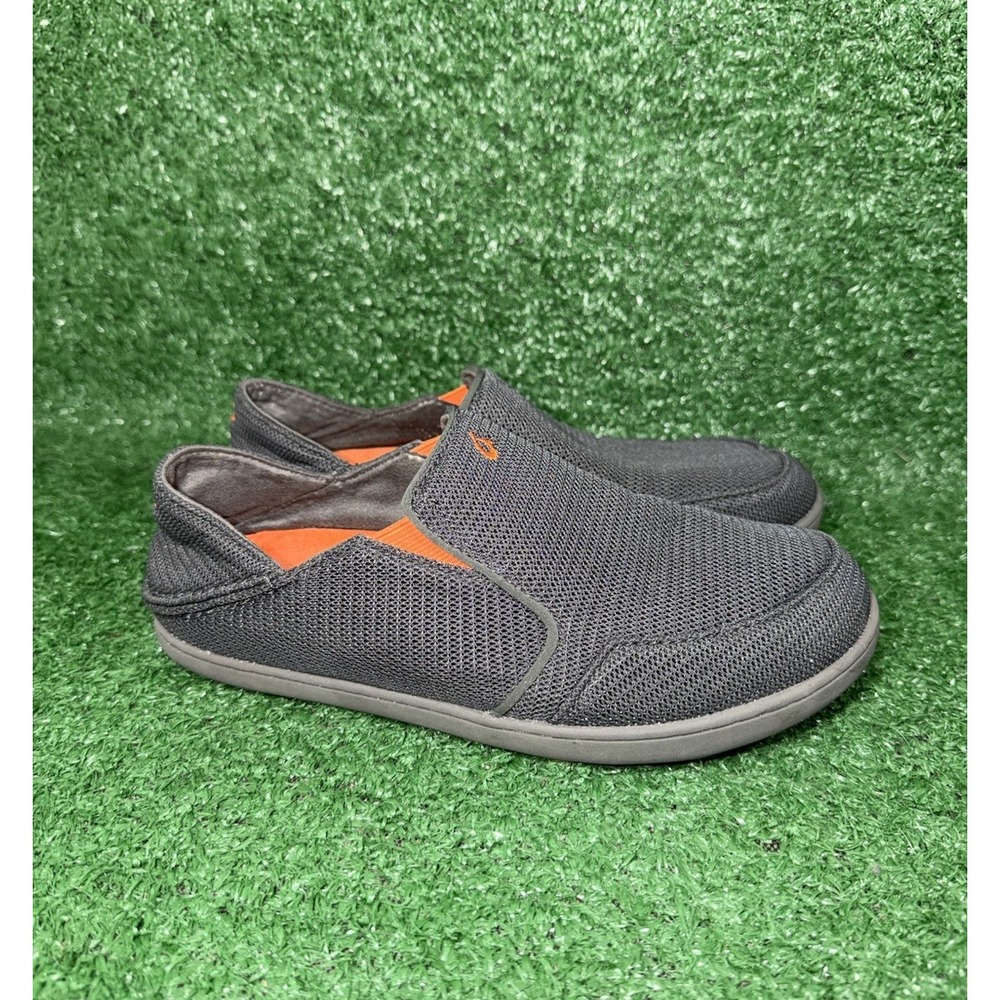 Olukai Shoes Nohea Mesh Boys Size 5 Grey Orange Slip On Loafer‎ Comfort Sneakers
